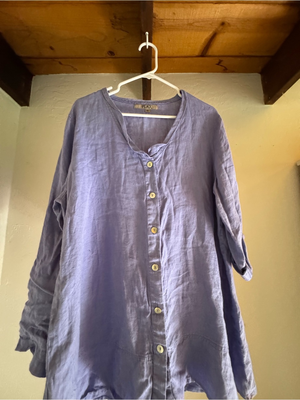Flax Linen Lavender Button-Down Tunic Top